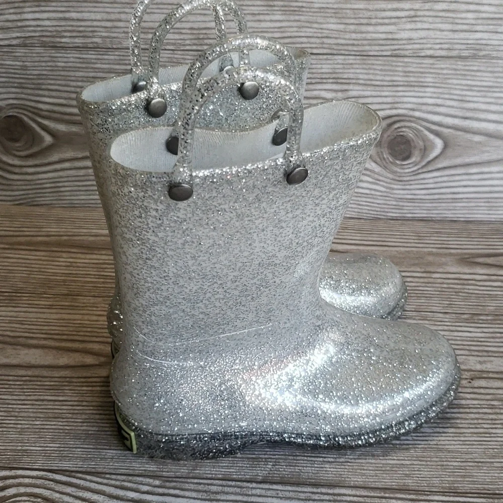 Western Chief Silver Glitter Rubber Youth Rain Boots Size 11